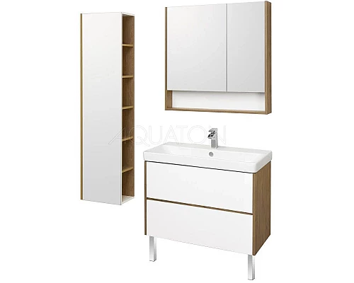 Приобрести Тумба белый глянец/дуб рустикальный 88,2 см Акватон Сканди 1A251901SDZ90 в магазине сантехники Santeh-Crystal.ru