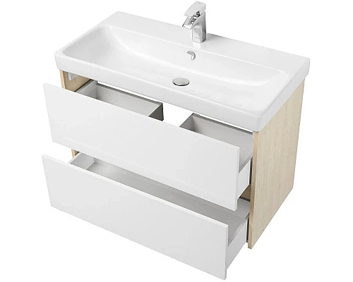 Приобрести Тумба с раковиной белый глянец/дуб верона 90 см Акватон Сканди 1A2519K0SDB20 в магазине сантехники Santeh-Crystal.ru