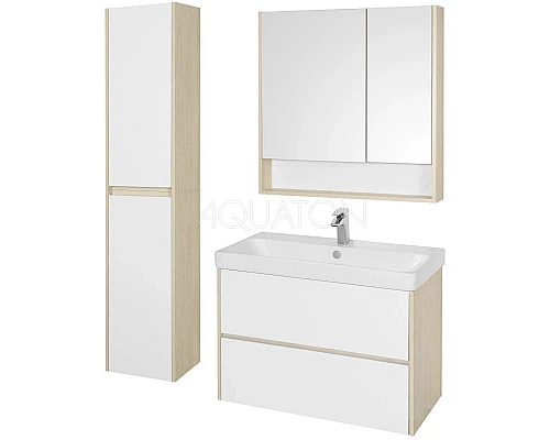 Приобрести Тумба с раковиной белый глянец/дуб верона 90 см Акватон Сканди 1A2519K0SDB20 в магазине сантехники Santeh-Crystal.ru