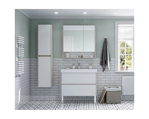 Приобрести Тумба с раковиной белый глянец/дуб верона 90 см Акватон Сканди 1A2519K0SDB20 в магазине сантехники Santeh-Crystal.ru