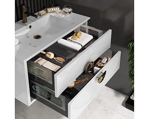 Купить Тумба с раковиной белый глянец/золото 91 см Opadiris Ибица в магазине сантехники Santeh-Crystal.ru
