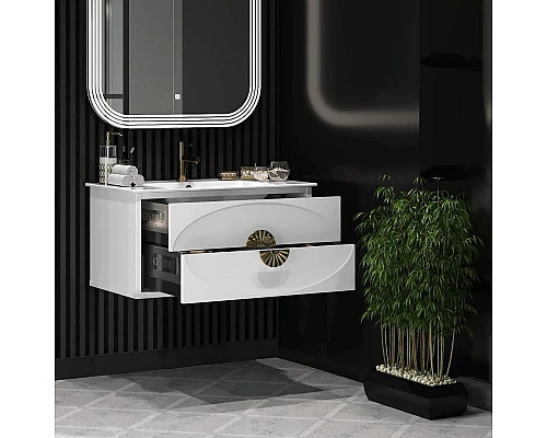 Купить Тумба с раковиной белый глянец/золото 91 см Opadiris Ибица в магазине сантехники Santeh-Crystal.ru