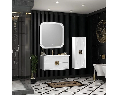 Купить Тумба с раковиной белый глянец/золото 91 см Opadiris Ибица в магазине сантехники Santeh-Crystal.ru