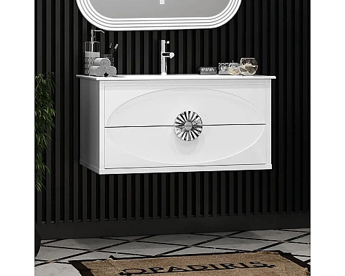 Купить Комплект мебели белый глянец/хром 91 см Opadiris Ибица в магазине сантехники Santeh-Crystal.ru