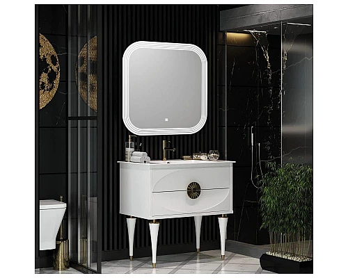 Купить Тумба с раковиной белый глянец/золото 91 см Opadiris Ибица в магазине сантехники Santeh-Crystal.ru