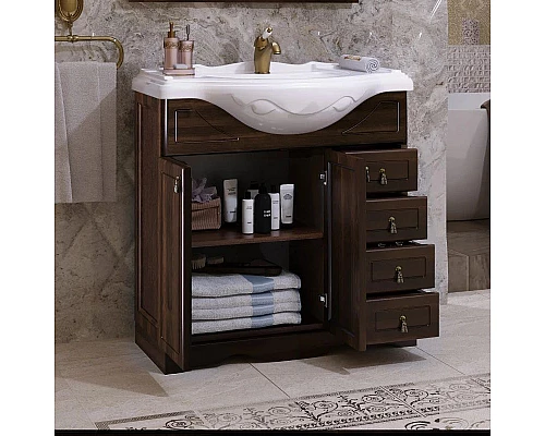 Купить Тумба с раковиной орех антикварный 86 см Opadiris Клио в магазине сантехники Santeh-Crystal.ru