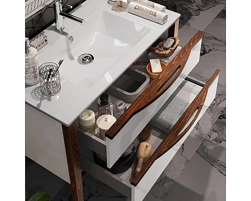 Заказать Тумба с раковиной белый глянец/светлый орех 91 см Opadiris Риголетто в магазине сантехники Santeh-Crystal.ru