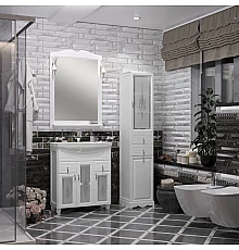 Комплект мебели белый матовый 76 см с художественным стеклом Opadiris Тибет