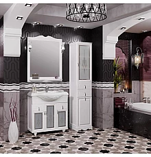 Комплект мебели белый матовый 87 см с художественным стеклом Opadiris Тибет