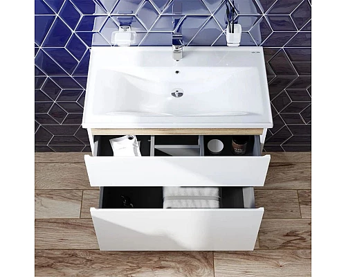 Заказать Тумба с раковиной белый глянец 80 см Am.Pm X-Joy M85AFSX0802WG + M85AWCC0802WG в магазине сантехники Santeh-Crystal.ru