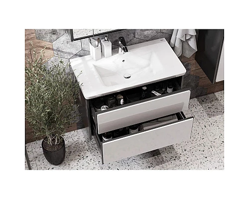 Приобрести Комплект мебели белый глянец/антрацит 80 см Roca Ronda ZRU9302965 + 327470000 + ZRU9302970 в магазине сантехники Santeh-Crystal.ru