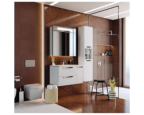 Купить Тумба с раковиной белый глянец 80 см Roca Lago 857296806 + 32799C000 в магазине сантехники Santeh-Crystal.ru