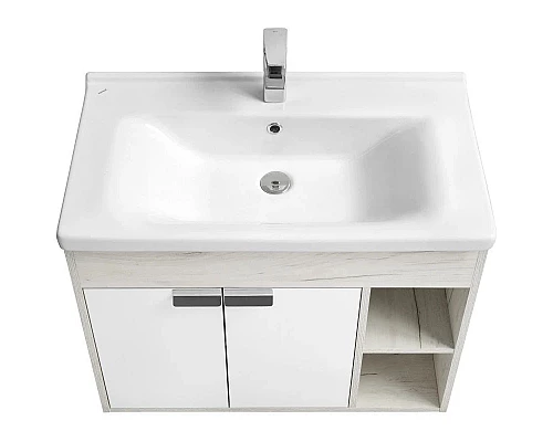 Купить Тумба с раковиной белый глянец/дуб крафт 80 см Акватон Флай 1A2374K0FAX10 в магазине сантехники Santeh-Crystal.ru