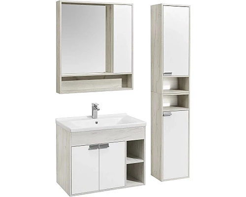 Купить Комплект мебели белый глянец/дуб крафт 80 см Акватон Флай 1A237401FAX10 + 1WH302251 + 1A237702FAX10 в магазине сантехники Santeh-Crystal.ru