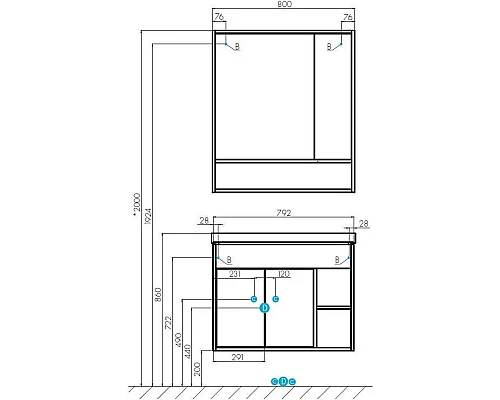 Купить Комплект мебели белый глянец/дуб крафт 80 см Акватон Флай 1A237401FAX10 + 1WH302251 + 1A237702FAX10 в магазине сантехники Santeh-Crystal.ru