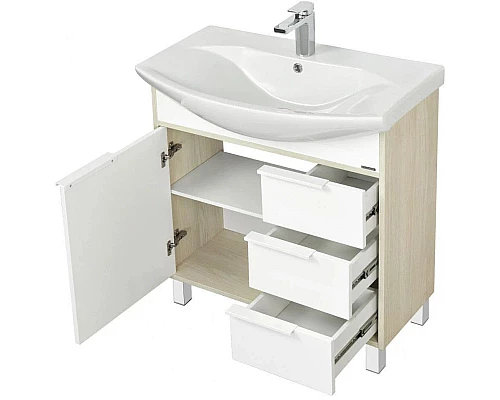 Купить Комплект мебели белый глянец/ясень фабрик 80,5 см Акватон Рико 1A215401RIB90 + 1WH207783 + 1A215302RIB90 в магазине сантехники Santeh-Crystal.ru