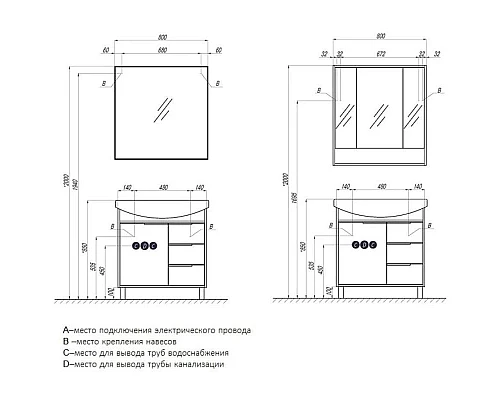 Купить Комплект мебели белый глянец/ясень фабрик 80,5 см Акватон Рико 1A215401RIB90 + 1WH207783 + 1A215302RIB90 в магазине сантехники Santeh-Crystal.ru