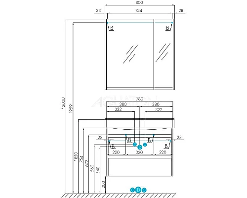 Заказать Тумба с раковиной белый глянец/дуб эндгрейн 80 см Акватон Нортон 1A2489K0NT010 в магазине сантехники Santeh-Crystal.ru