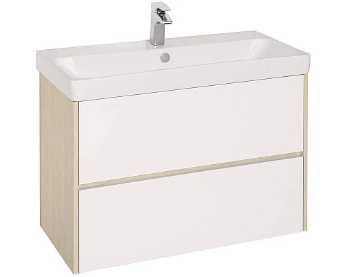 Приобрести Тумба с раковиной белый глянец/дуб верона 90 см Акватон Сканди 1A2519K0SDB20 в магазине сантехники Santeh-Crystal.ru