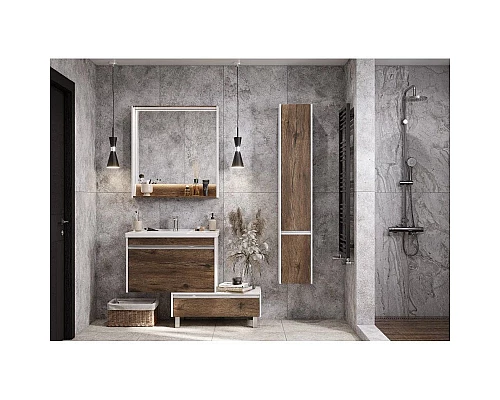 Купить Комплект мебели белый глянец/таксония темная 80 см Акватон Капри 1A230201KPDB0 + 1WH302251 + 1A230402KPDB0 в магазине сантехники Santeh-Crystal.ru