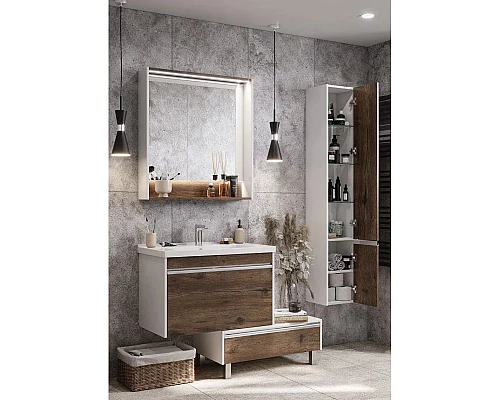 Купить Комплект мебели белый глянец/таксония темная 80 см Акватон Капри 1A230201KPDB0 + 1WH302251 + 1A230402KPDB0 в магазине сантехники Santeh-Crystal.ru