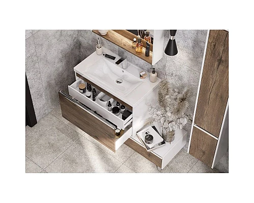 Купить Комплект мебели белый глянец/таксония темная 80 см Акватон Капри 1A230201KPDB0 + 1WH302251 + 1A230402KPDB0 в магазине сантехники Santeh-Crystal.ru