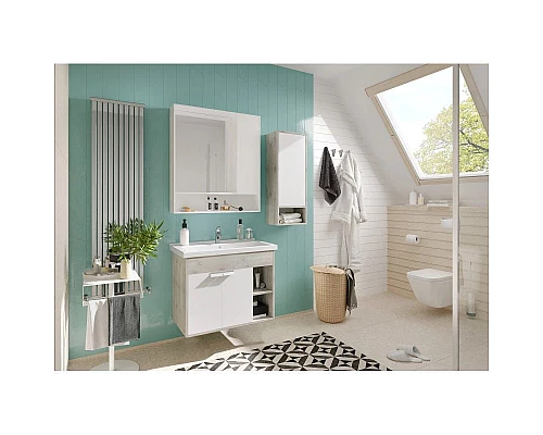 Купить Комплект мебели белый глянец/дуб крафт 80 см Акватон Флай 1A237401FAX10 + 1WH302251 + 1A237702FAX10 в магазине сантехники Santeh-Crystal.ru