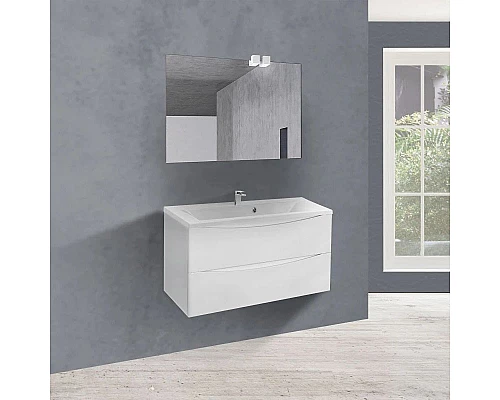 Купить Тумба с раковиной белый глянец 90 см Vincea Mia VMC-2MA900GW + VCB-3M900W в магазине сантехники Santeh-Crystal.ru