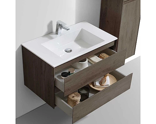 Купить Тумба с раковиной темный дуб 80 см Vincea Luka VMC-2L800RO + VCB-13800W в магазине сантехники Santeh-Crystal.ru