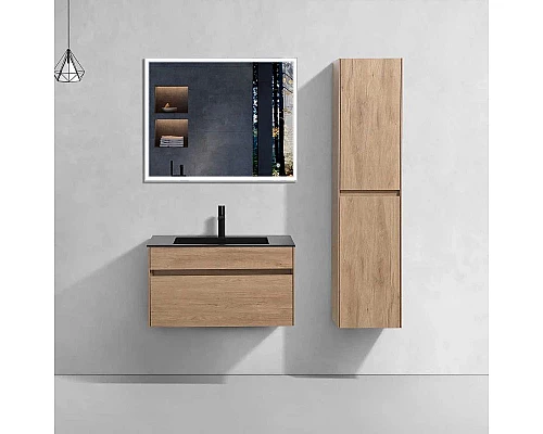 Купить Тумба с раковиной натуральный дуб 80 см Vincea Chiara VMC-2C800NO + VCB-13800B в магазине сантехники Santeh-Crystal.ru