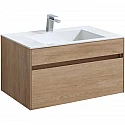 Тумба с раковиной натуральный дуб 80 см Vincea Chiara VMC-2C800NO + VCB-13800W