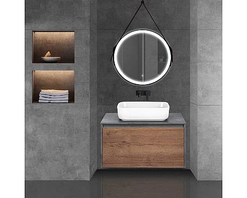 Приобрести Комплект мебели дуб табачный/бетон 80 см Vincea Mesa VMC-2MS800TB + VBS-105 + VLM-2N600+ в магазине сантехники Santeh-Crystal.ru