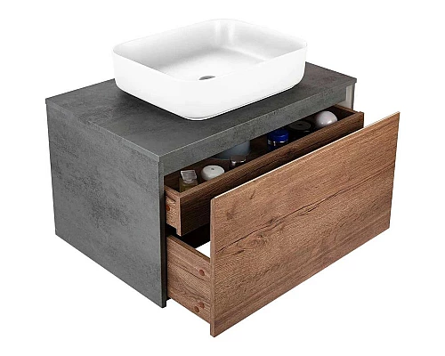 Приобрести Комплект мебели дуб табачный/бетон 80 см Vincea Mesa VMC-2MS800TB + VBS-105 + VLM-2N600+ в магазине сантехники Santeh-Crystal.ru