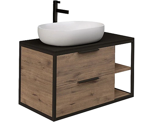 Приобрести Тумба с раковиной дуб веллингтон/черный 90 см Grossman Лофт 109001 + GR-3015 в магазине сантехники Santeh-Crystal.ru