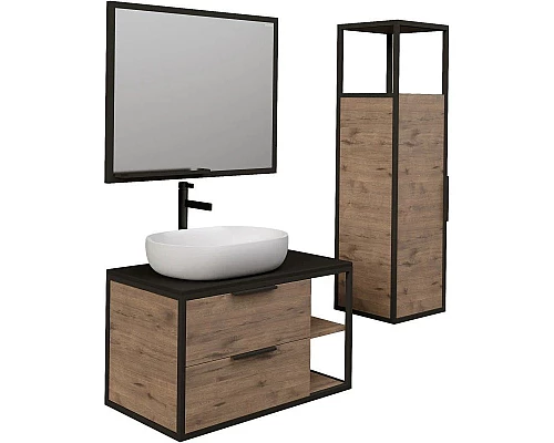 Приобрести Тумба с раковиной дуб веллингтон/черный 90 см Grossman Лофт 109001 + GR-3015 в магазине сантехники Santeh-Crystal.ru