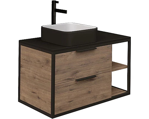 Заказать Тумба с раковиной дуб веллингтон/черный 90 см Grossman Лофт 109001 + GR4042BW в магазине сантехники Santeh-Crystal.ru