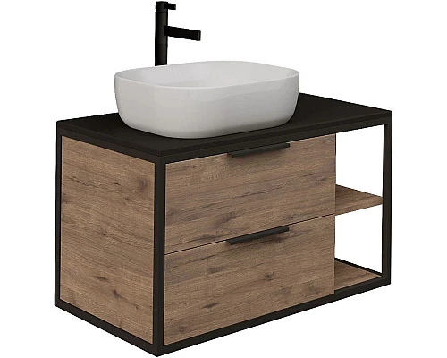 Заказать Тумба с раковиной дуб веллингтон/черный 90 см Grossman Лофт 109001 + GR-3020 в магазине сантехники Santeh-Crystal.ru