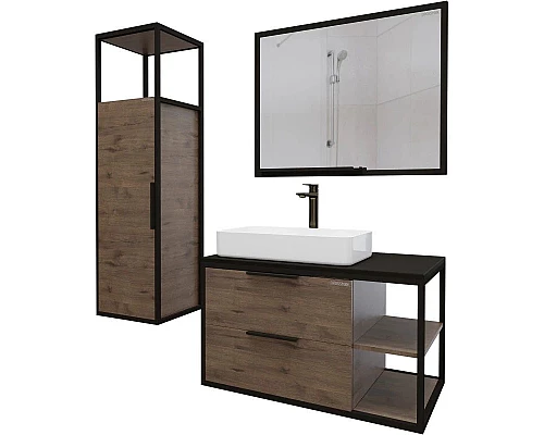 Приобрести Тумба с раковиной дуб веллингтон/черный 90 см Grossman Лофт 109001 + GR-3031 в магазине сантехники Santeh-Crystal.ru