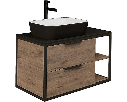 Приобрести Тумба с раковиной дуб веллингтон/черный 90 см Grossman Лофт 109001 + GR-4041BW в магазине сантехники Santeh-Crystal.ru