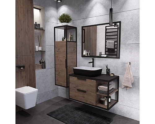 Приобрести Тумба с раковиной дуб веллингтон/черный 90 см Grossman Лофт 109001 + GR-4041BW в магазине сантехники Santeh-Crystal.ru