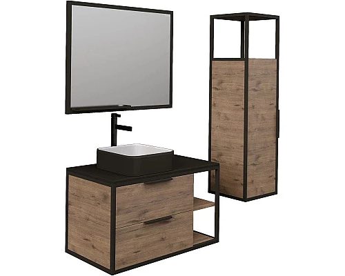 Купить Комплект мебели дуб веллингтон/черный 90 см Grossman Лофт 109001 + GR4042BW + 209001 в магазине сантехники Santeh-Crystal.ru