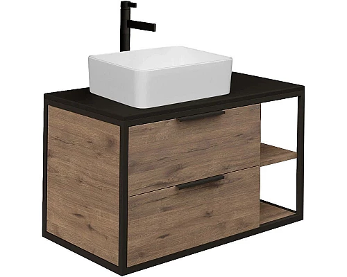 Приобрести Тумба с раковиной дуб веллингтон/черный 90 см Grossman Лофт 109001 + GR-3016 в магазине сантехники Santeh-Crystal.ru