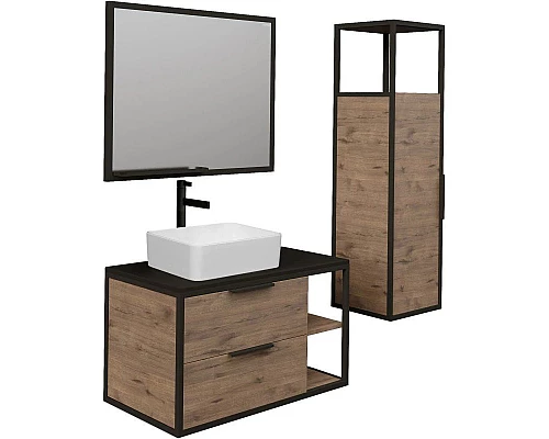 Приобрести Тумба с раковиной дуб веллингтон/черный 90 см Grossman Лофт 109001 + GR-3016 в магазине сантехники Santeh-Crystal.ru