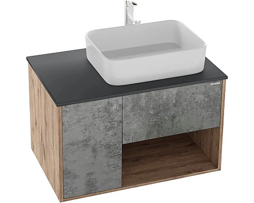 Купить Тумба с раковиной дуб веллингтон/бетон 80 см Grossman Бруно 108008 + GR-3016 в магазине сантехники Santeh-Crystal.ru