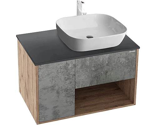 Приобрести Тумба с раковиной дуб веллингтон/бетон 80 см Grossman Бруно 108008 + GR-3020 в магазине сантехники Santeh-Crystal.ru