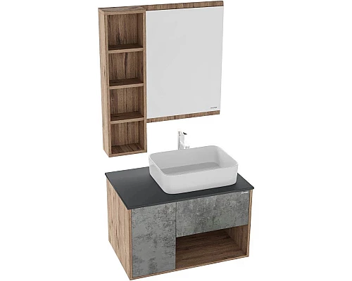 Заказать Комплект мебели дуб веллингтон/бетон 80 см Grossman Бруно 108008 + GR-3016 + 205506 в магазине сантехники Santeh-Crystal.ru