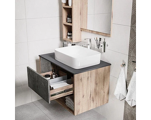 Заказать Комплект мебели дуб веллингтон/бетон 80 см Grossman Бруно 108008 + GR-3016 + 205506 в магазине сантехники Santeh-Crystal.ru