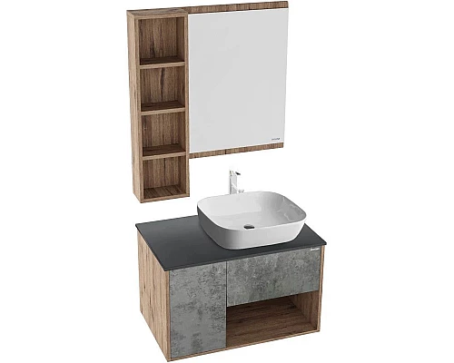 Заказать Комплект мебели дуб веллингтон/бетон 80 см Grossman Бруно 108008 + GR-3020 + 205506 в магазине сантехники Santeh-Crystal.ru