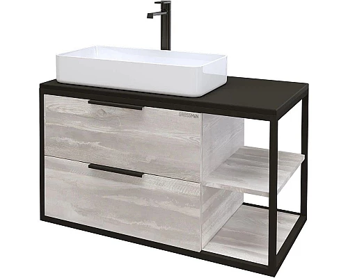 Купить Тумба с раковиной шанико/черный 90 см Grossman Лофт 109002 + GR-3031 в магазине сантехники Santeh-Crystal.ru
