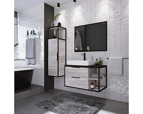 Купить Тумба с раковиной шанико/черный 90 см Grossman Лофт 109002 + GR-3031 в магазине сантехники Santeh-Crystal.ru